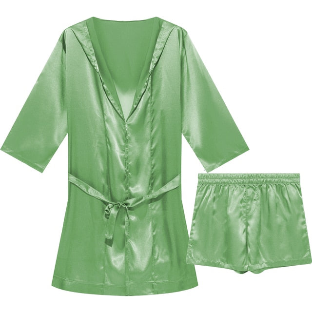 Hooded Satin Solid Pajamas Robe