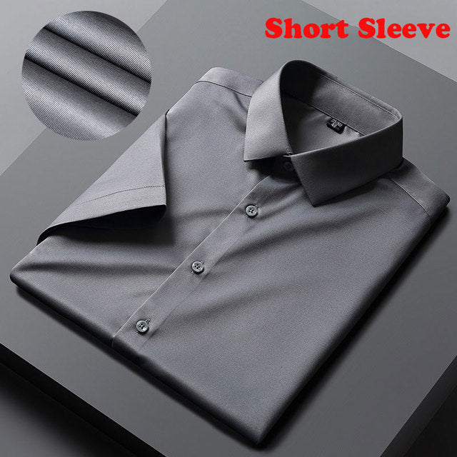 Solid Polyester Turn-Down Collar Men's Shirt