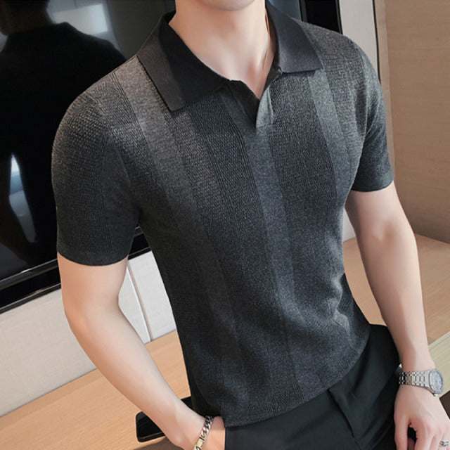 Striped Knitted Viscose Polo Shirt