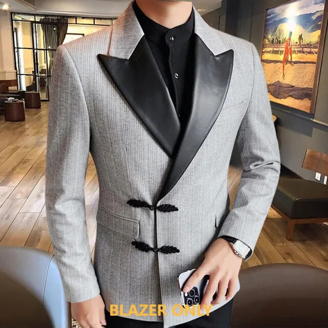 Solid Spliced Collar Polyester Blazer