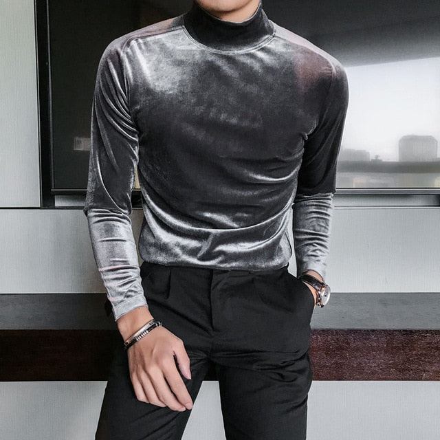 Shining Solid Turtle Neck Long Sleeve Sweater