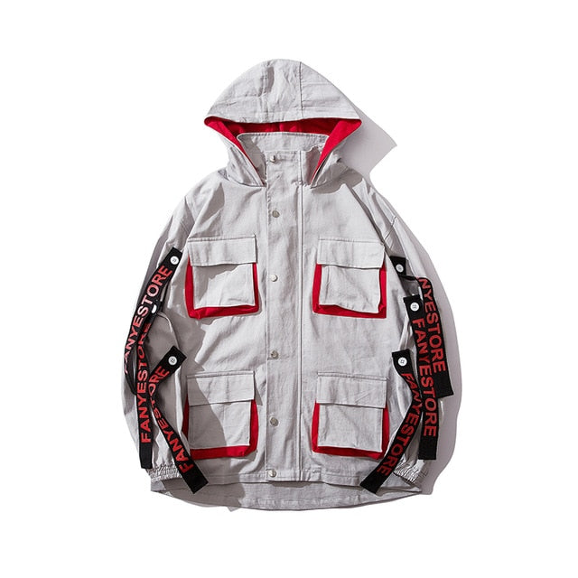 Chaqueta cortavientos para hombre con detalle de mangas con cintas y múltiples bolsillos