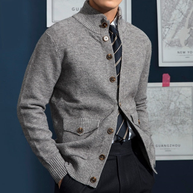 Cárdigan de punto de lana de manga larga