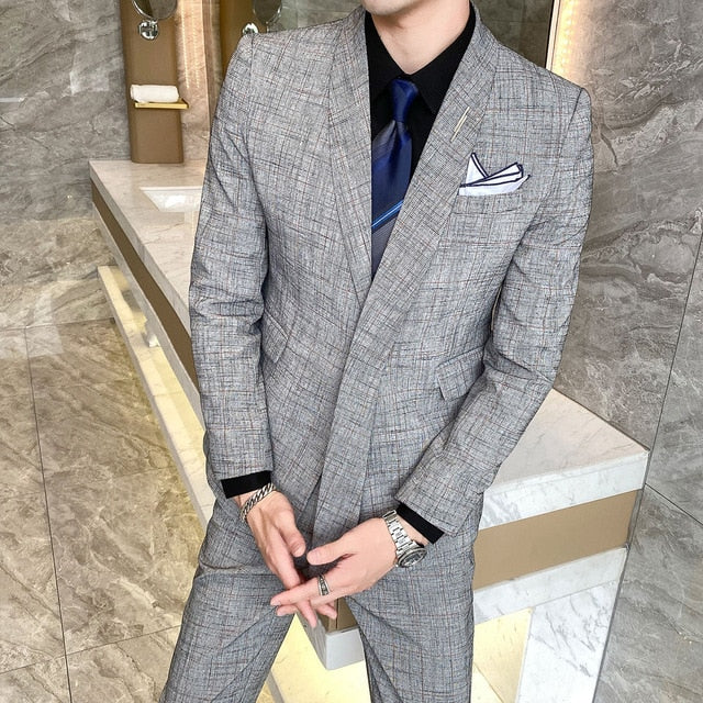 Asymmetry Checkered Pattern Gray Blazer