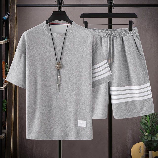 Ensemble court à rayures en polyester