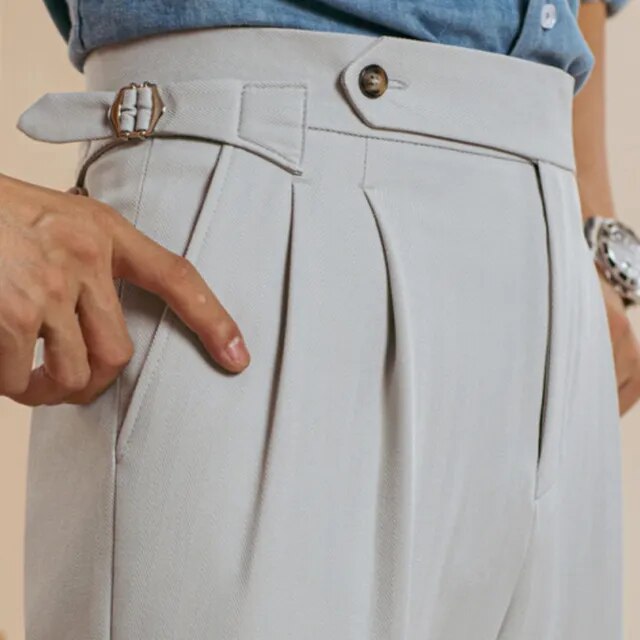One-Button Side-Buckle Solid Trousers