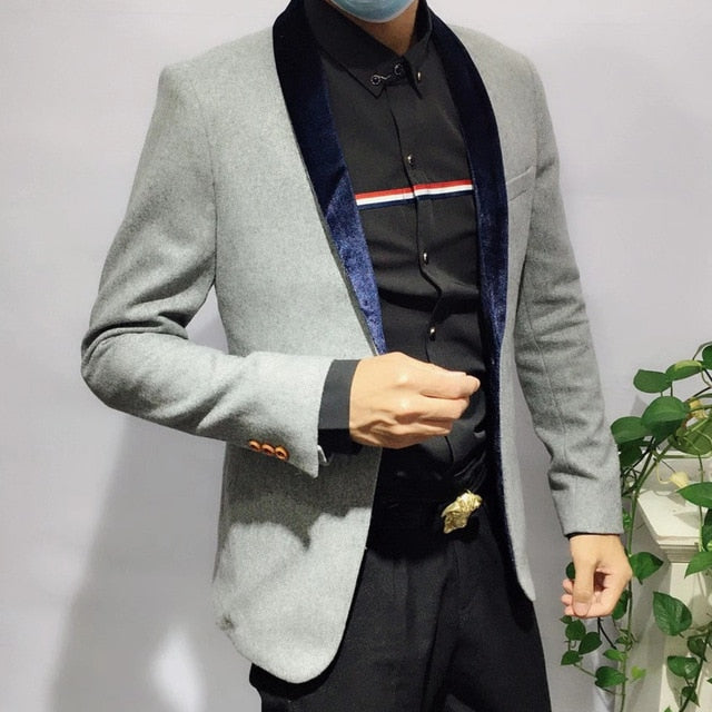 Solid Single-Buttoned Shawl Lapel Blazer