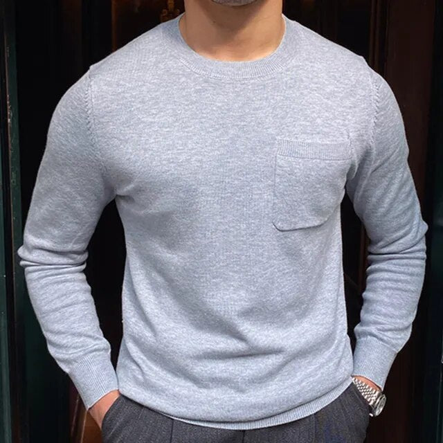 Solid O-Neck with Pocket Sweater