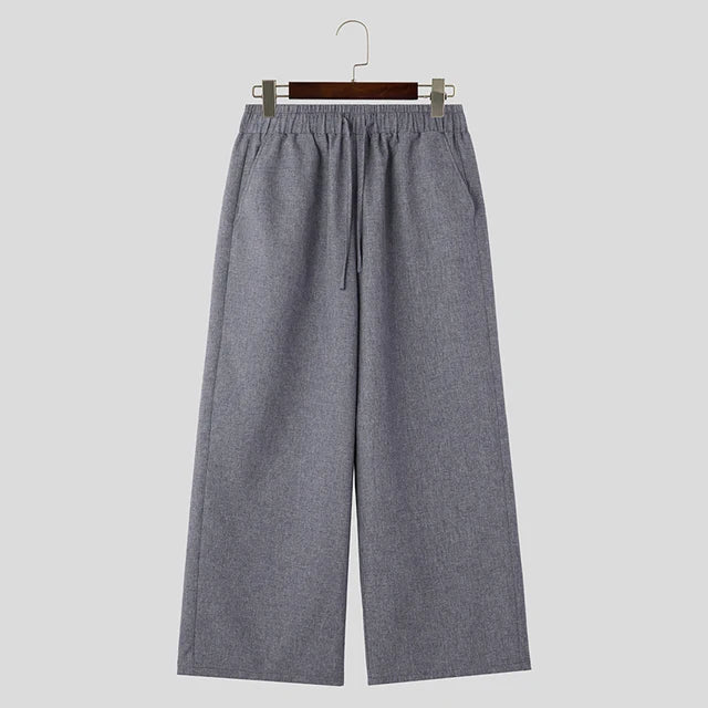 Solid Color Drawstring Straight Loose Pants