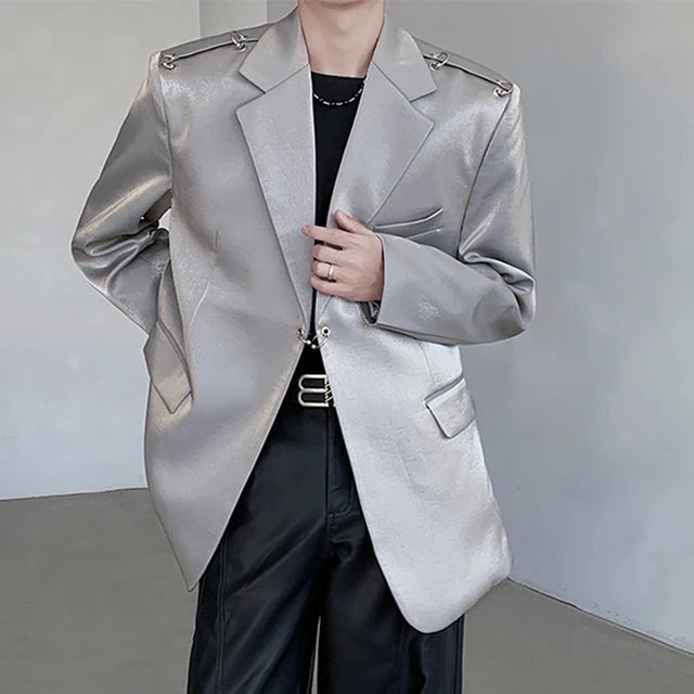 Metallic Rivet Decoration Solid Color Blazer