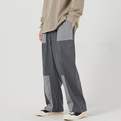 Vintage Look Patchwork Wide Leg Men Pants
