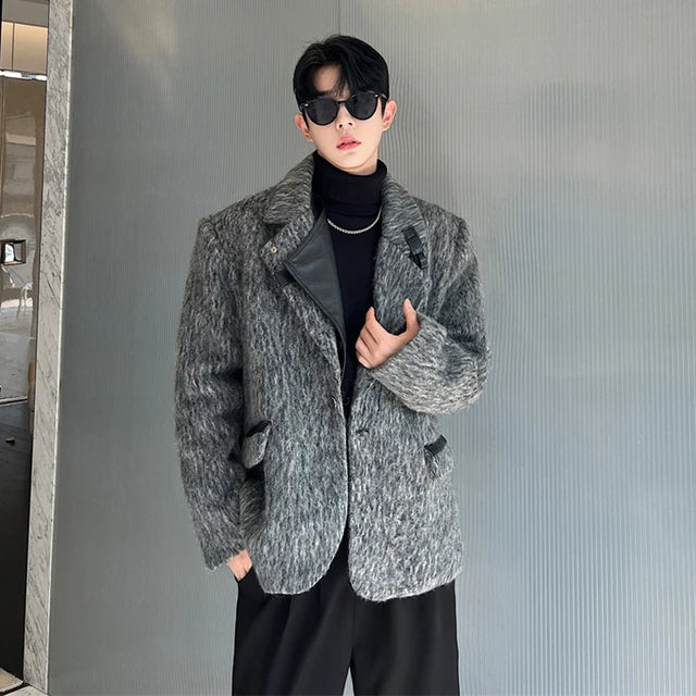 Grey Woolen Loose Blazer