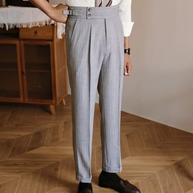 Solid Polyester High Waist Straight Trousers