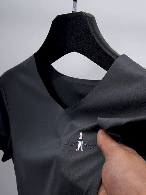 Ice Silk Solid V-Neck T-Shirt