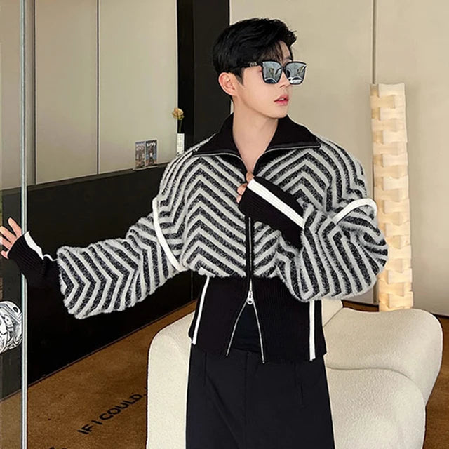 Casual Stripe Contrast Knitting Jacket