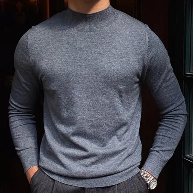 Solid Wool Half High Neck Sweater