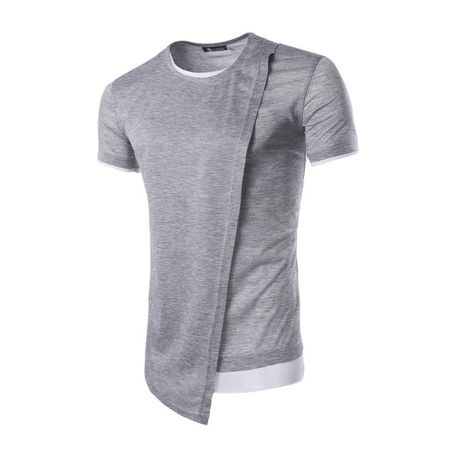 Oblique Double Layers Hip Hop Style Men Short Sleeves T Shirt