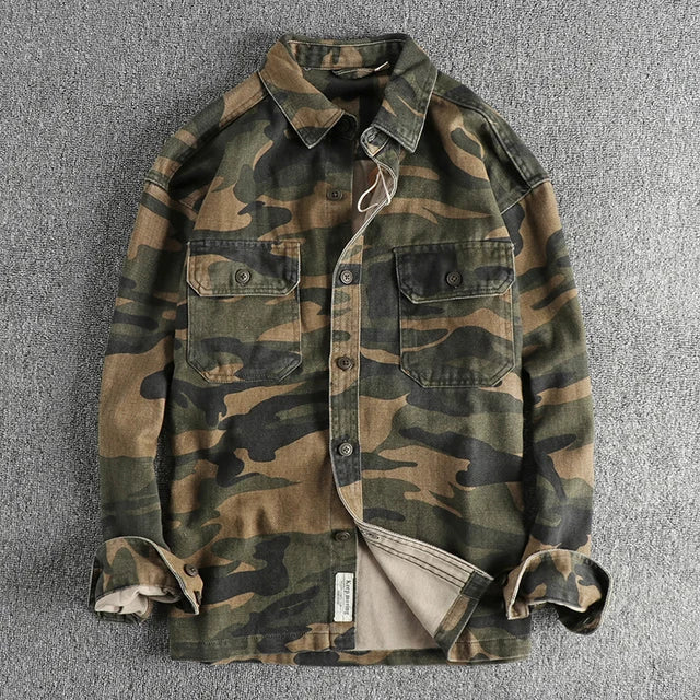 Retro Woven Camouflage Cargo Shirt