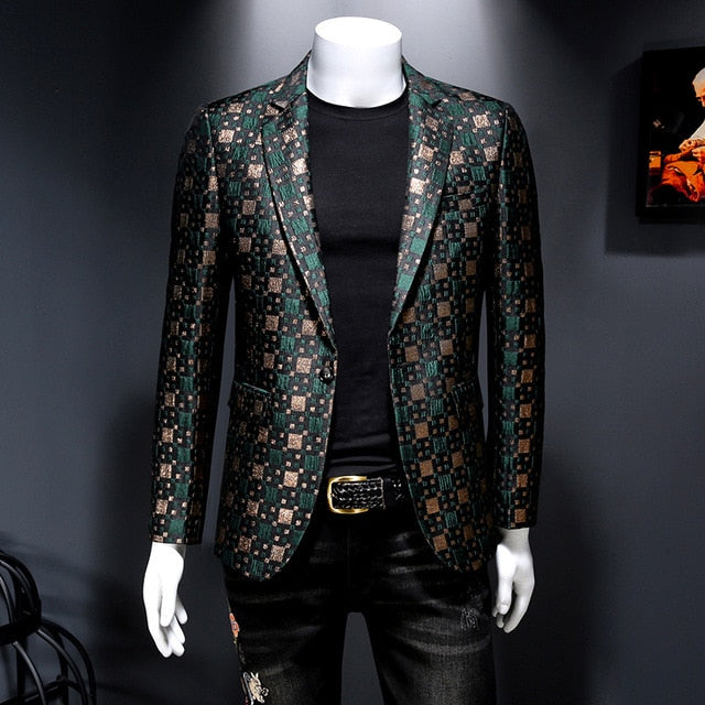 Blazer multicolor con patrón de cuadrícula de celosía