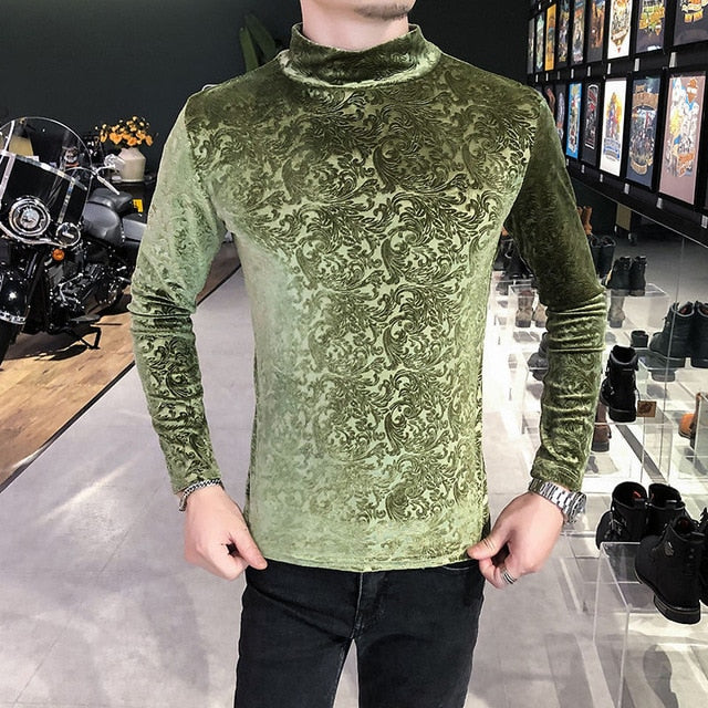 Camiseta de cuello alto de manga larga con estampado floral invisible