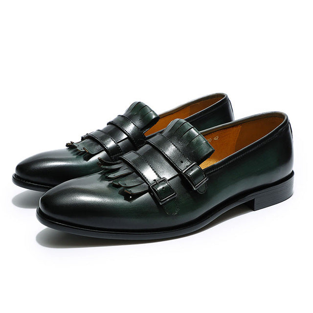 Stylish Fringed Double Monk Strap Men Leather Loafers Shoes