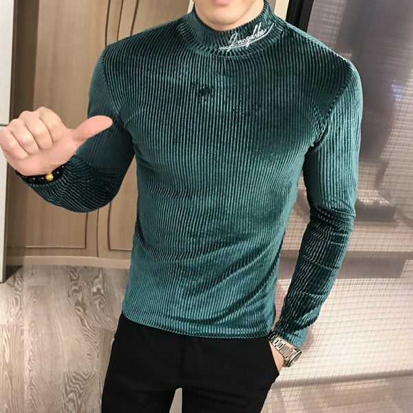 Sudadera informal de manga larga con cuello alto para hombre, estilo sencillo y ajustado