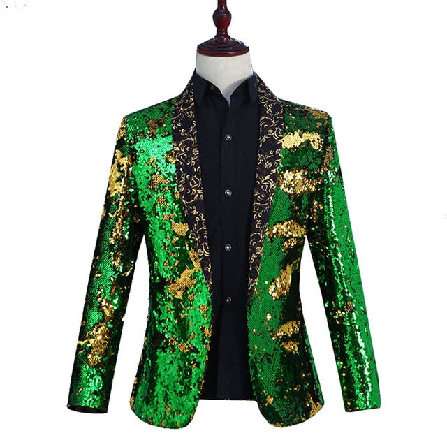 Paillettes brillantes avec col châle Tuxedo Men Stage Blazer