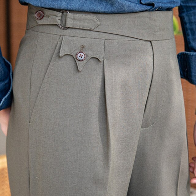 Solid Flat Front Polyester Trousers