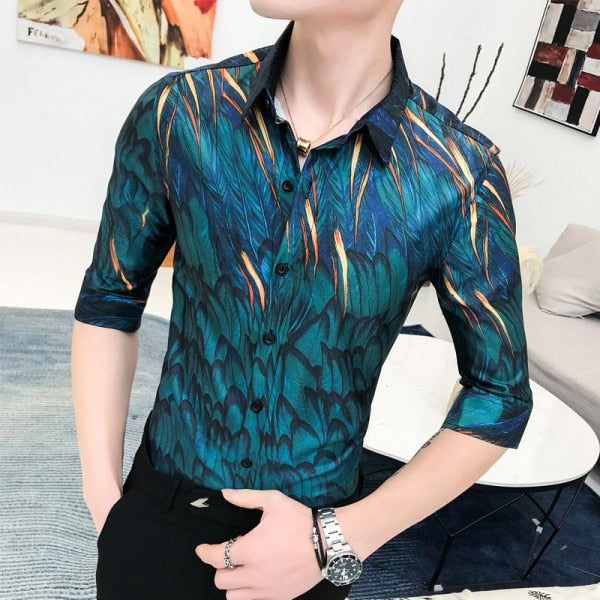 Forest Green Digital Print Men Slim Fit Shirt