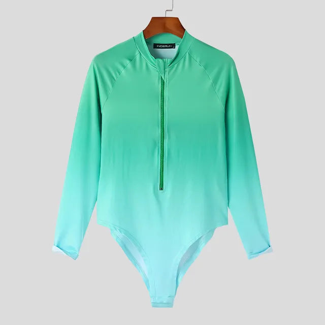 Tie Dye Gradient Color Zipper Bodysuit