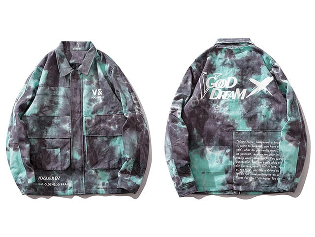 Chaqueta de hombre de gran tamaño con letras estampadas Tie Dye