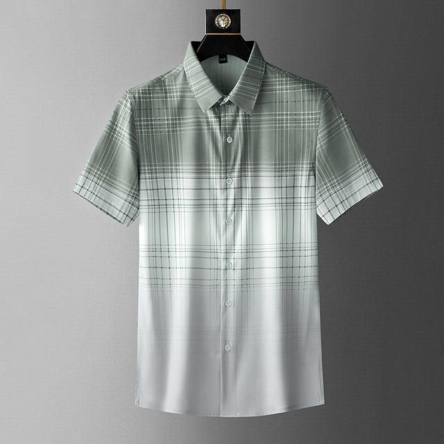 Gradient Plaid Pattern Polyester Shirt