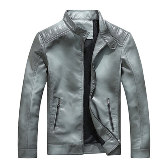 Solid Stand Collar Casual Moto Biker Style Hommes PU Veste