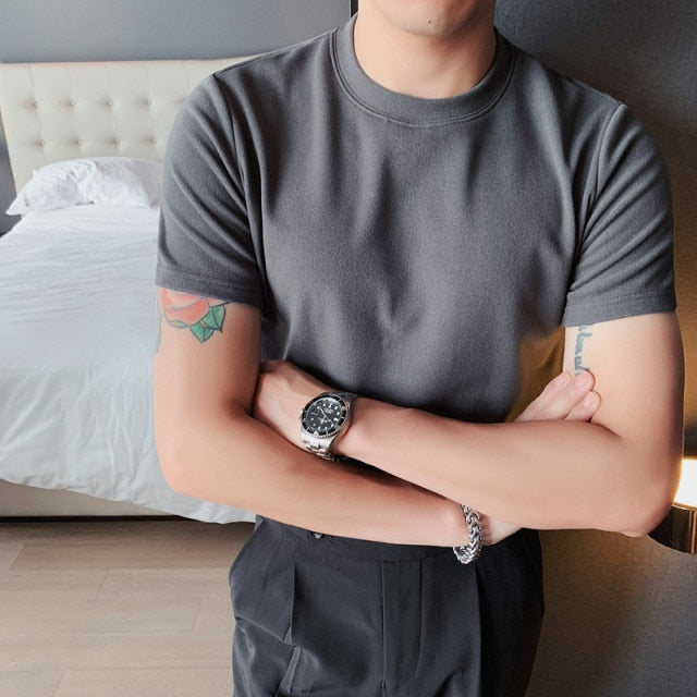 Autumn Solid Color Short Sleeve Slim Fit T-Shirt