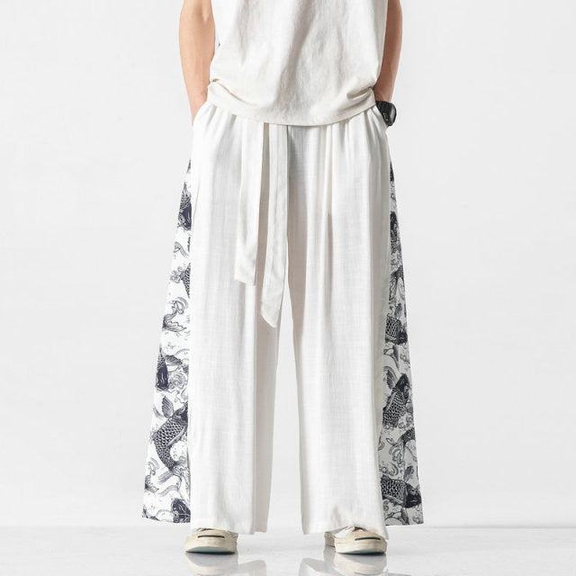 Side Triangle Patchwork Patterned Baggy Pants