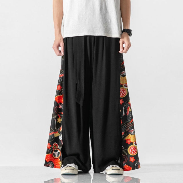 Side Triangle Patchwork Patterned Baggy Pants