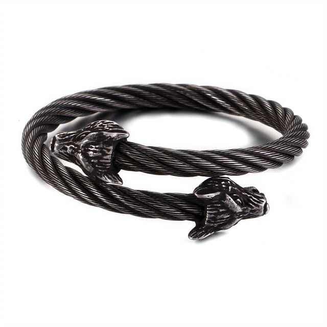 Punk Animal Double Wolf Heads Bangles Bracelets