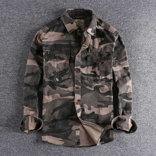 Camouflage Long Sleeve Turn-Down Collar Cargo Shirts