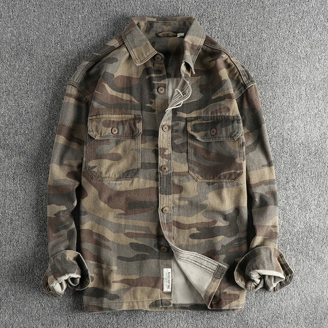 Retro Woven Camouflage Cargo Shirt