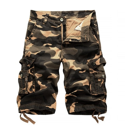 Short militaire à motif camouflage cargo multi-poches pour hommes