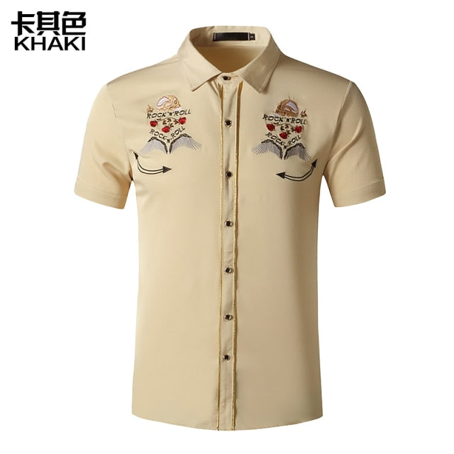 Rock N Roll Skulls Embroidery Decorated Shirt