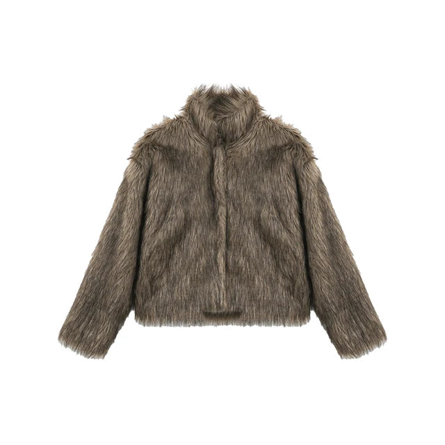 Brown Thickened Fake Fur Jacket