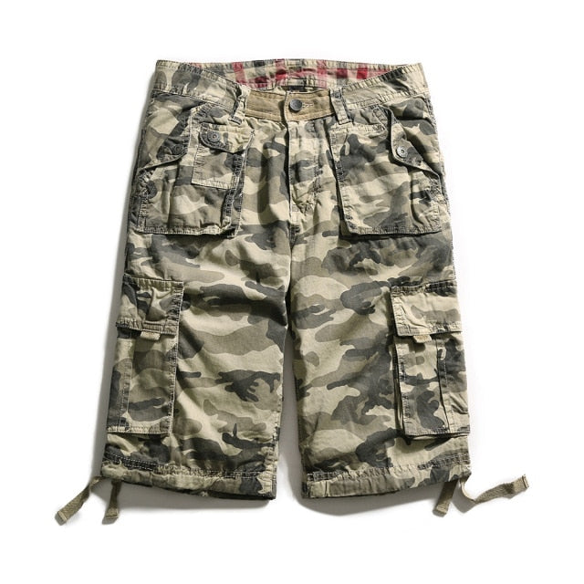 Pockets Decorated Camouflage Printing Cotton Shorts