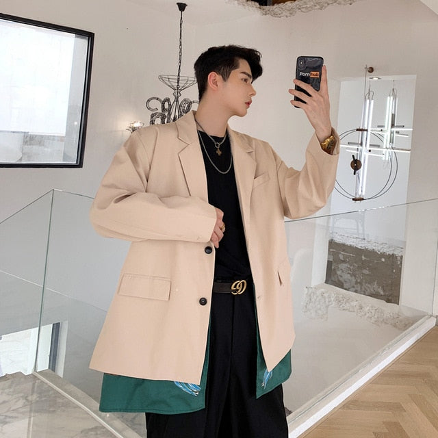 Mode Vintage Streetwear Hip Hop Deux Côtés Styles Hommes Blazer