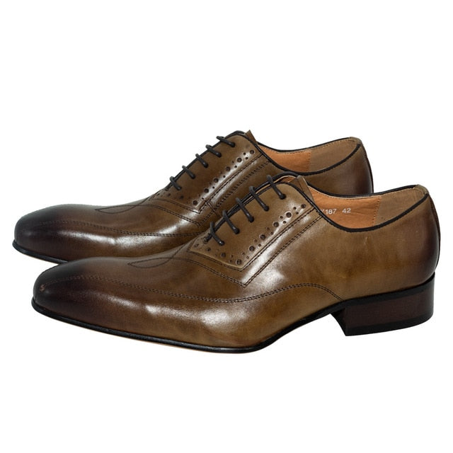 Lux Classic Khaki Coffee Color Oxford Style Hombres Zapatos formales