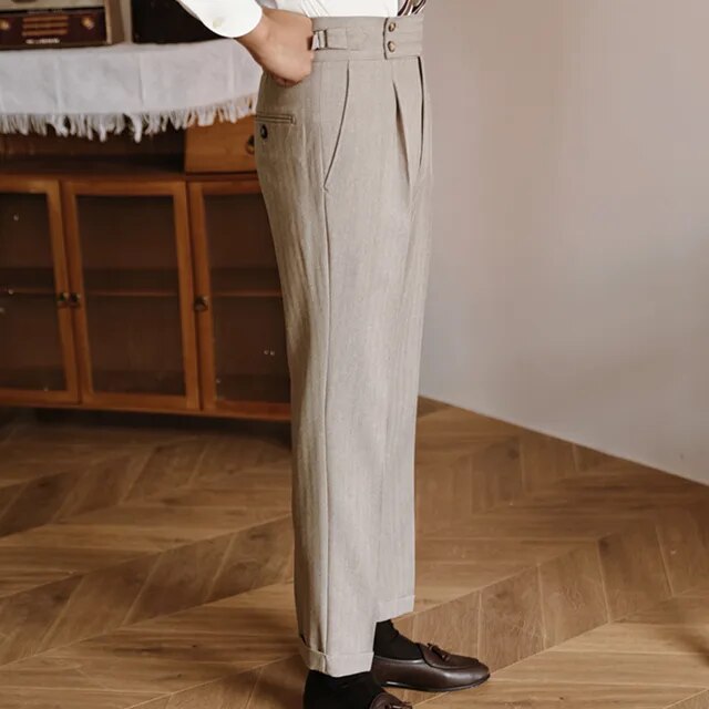 Solid Polyester High Waist Straight Trousers