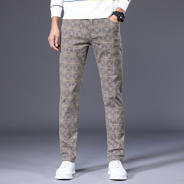 Plaid and Geometric Patterned Regular Fit Trousers
