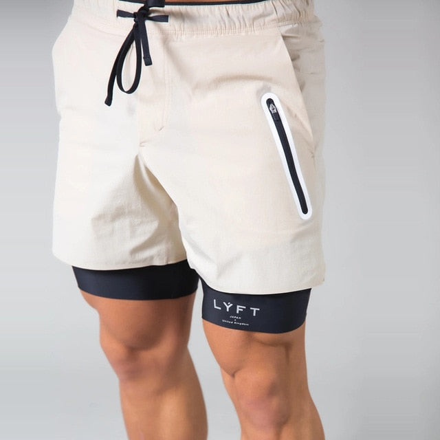 2 in 1 Solid Drawstring Style Gym Shorts
