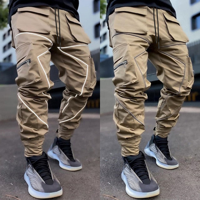 Pantalon cargo irrégulier à motif de lignes pointues