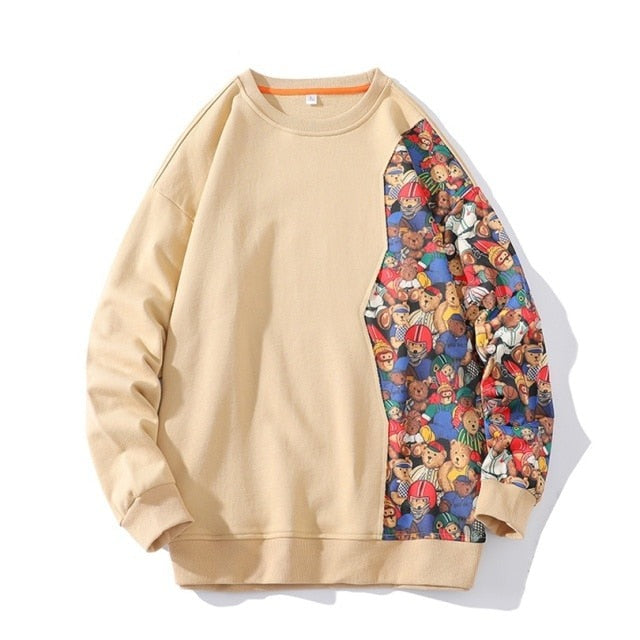 Cartoon Bear Patchwork Pullover Sweater